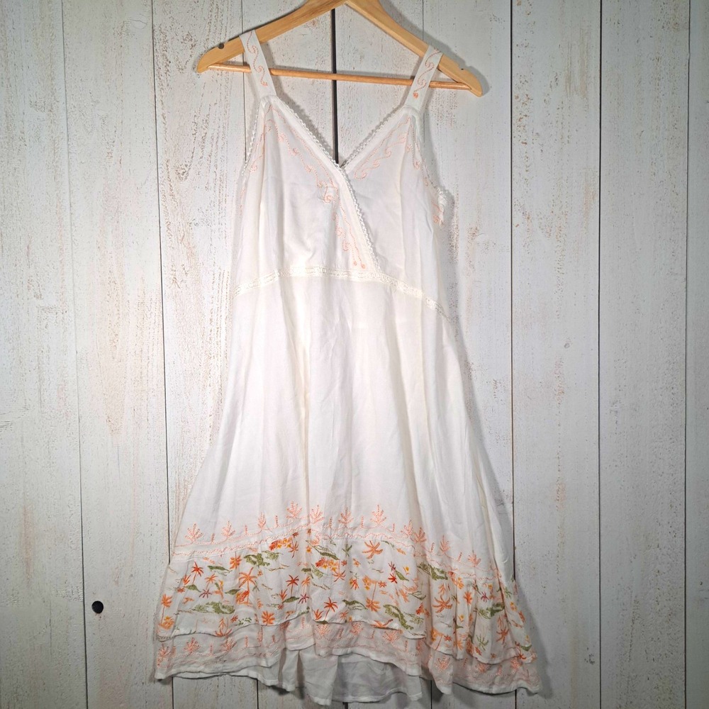 Raya Sun Cottagecore Coastal Grandmother Embroidered Midi Sundress Smocked XL
